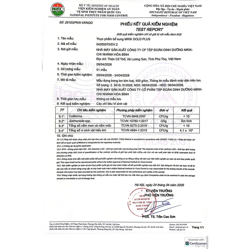 TPBS MRIK GOLD PLUS HỘP 900 GRAM