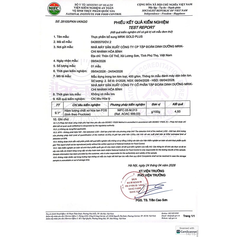 TPBS MRIK GOLD PLUS HỘP 900 GRAM