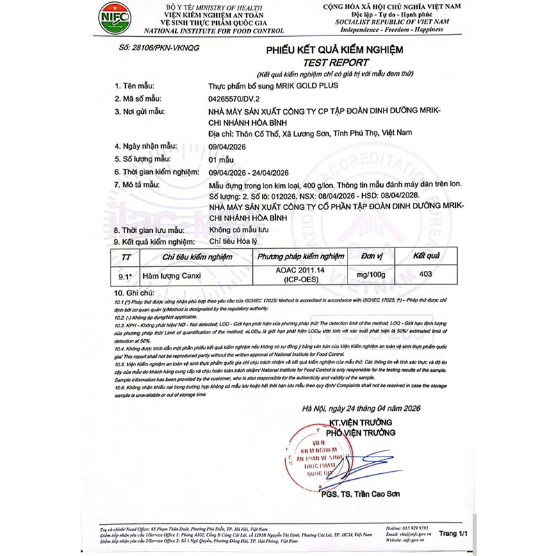 TPBS MRIK GOLD PLUS HỘP 900 GRAM