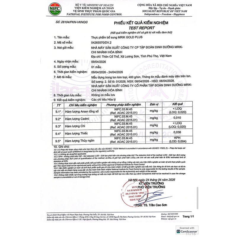 TPBS MRIK GOLD PLUS HỘP 900 GRAM