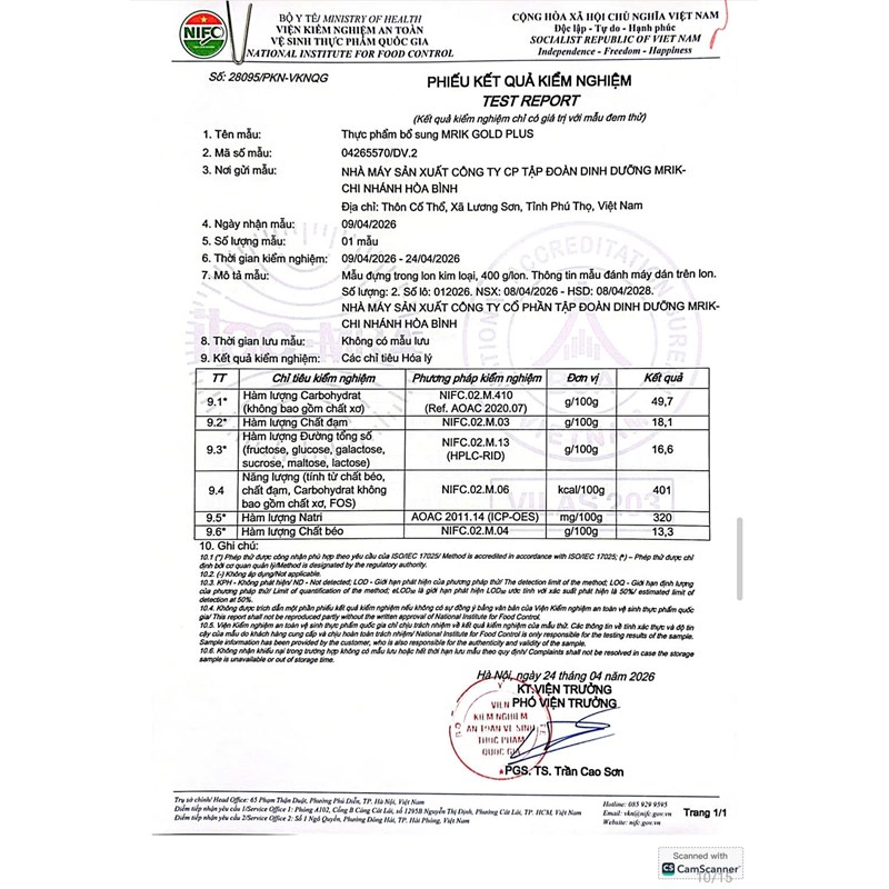 TPBS MRIK GOLD PLUS HỘP 900 GRAM
